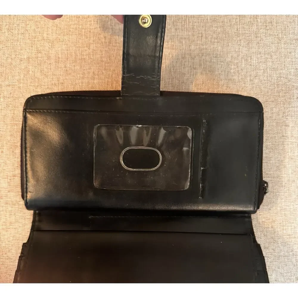 Vintage Brighton Black Leather Zip Around Wallet Checkbook